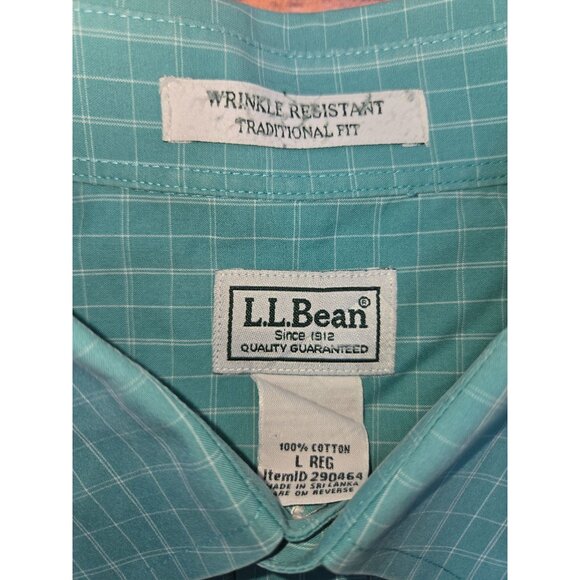 L.L. Bean Mens Wrinkle-Resistant Traditional Fit Shirt Large Turquoise - Picture 5 of 6